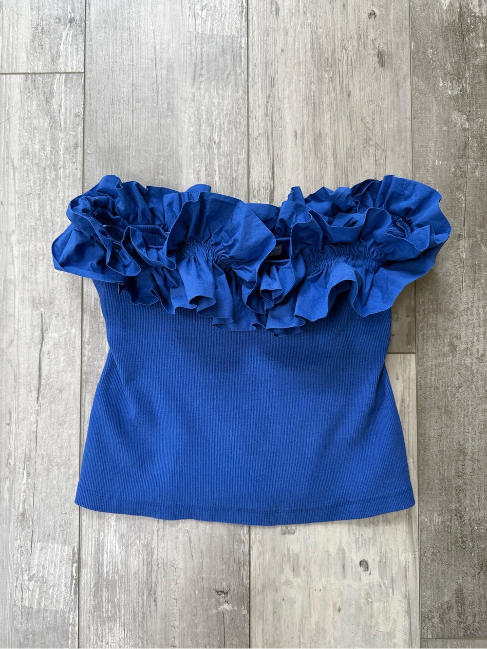 Maeve Anthropologie Blue Ruffle Ribbed Tube Top Small
